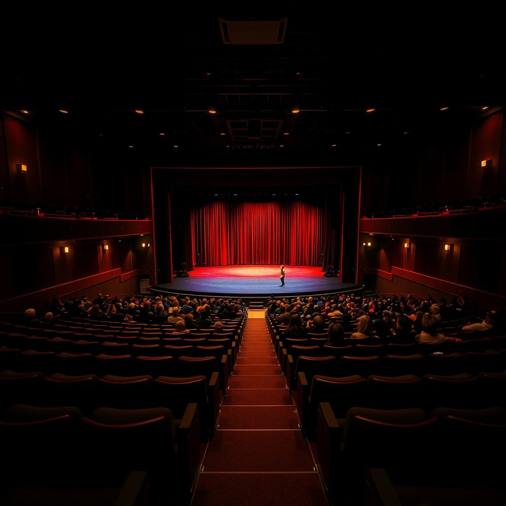 Theatre auditorium ready for a music performance, full main theatre with orchestra pit